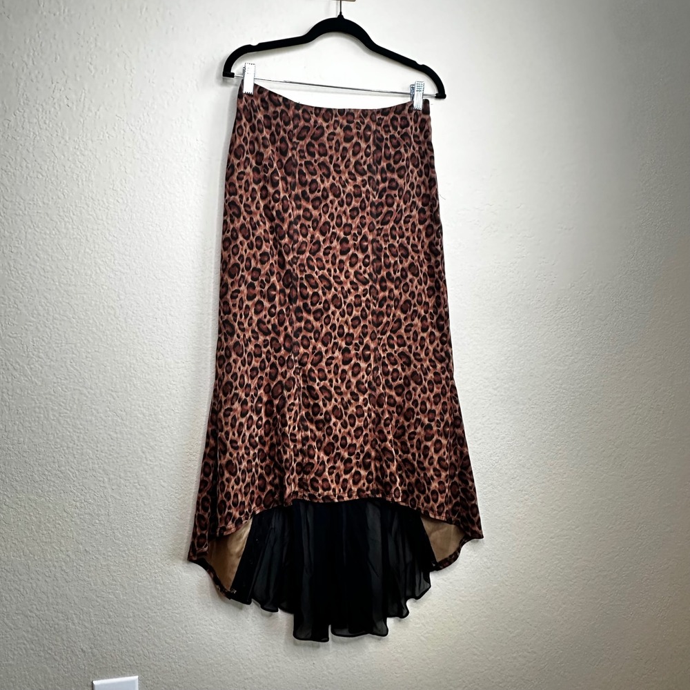 Vintage Stiletto Leopard Print High Low Maxi Skirt Corset Back Mesh Whimsigoth 6